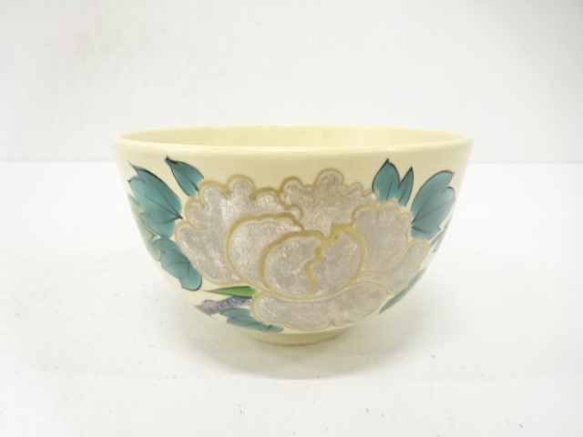JAPANESE TEA CEREMONY / KYO WARE TEA CHAWAN / KINSAI IROE / PEONY / ARTISAN WORK